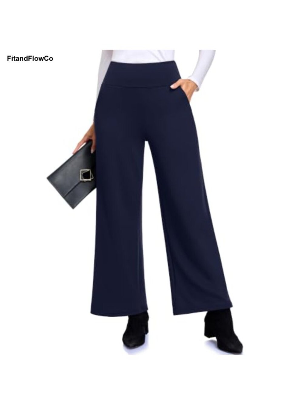 Fleece Lined Wide Leg Pants High Waisted Pockets Thermal Winter